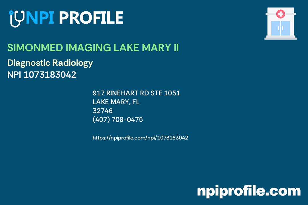 SIMONMED IMAGING LAKE MARY II, NPI 1073183042 Radiology in Lake Mary, FL