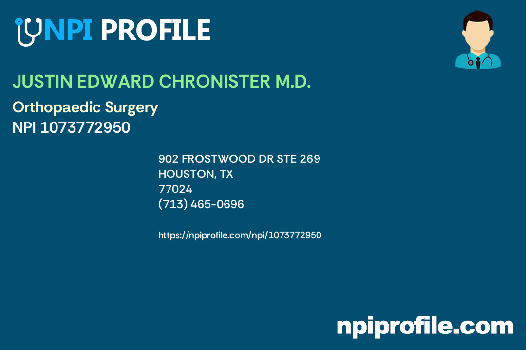 Justin Edward Chronister Md Npi 1073772950 Orthopaedic Surgery In Houston Tx 3767