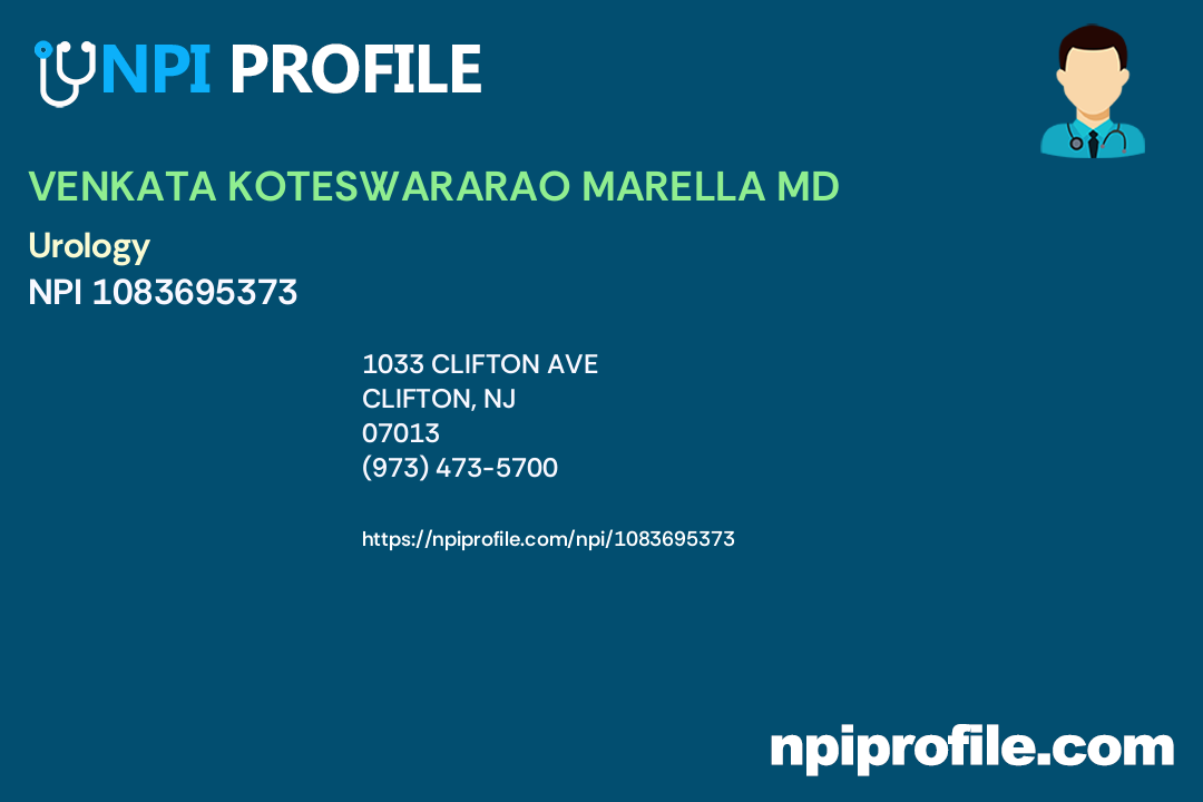 VENKATA KOTESWARARAO MARELLA MD, NPI 1083695373 Urology in Clifton, NJ