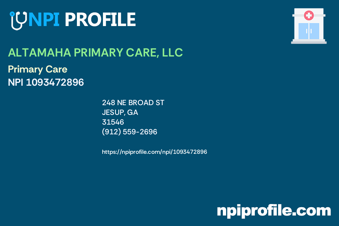 ALTAMAHA PRIMARY CARE, LLC, NPI 1093472896 Nurse Practitioner in