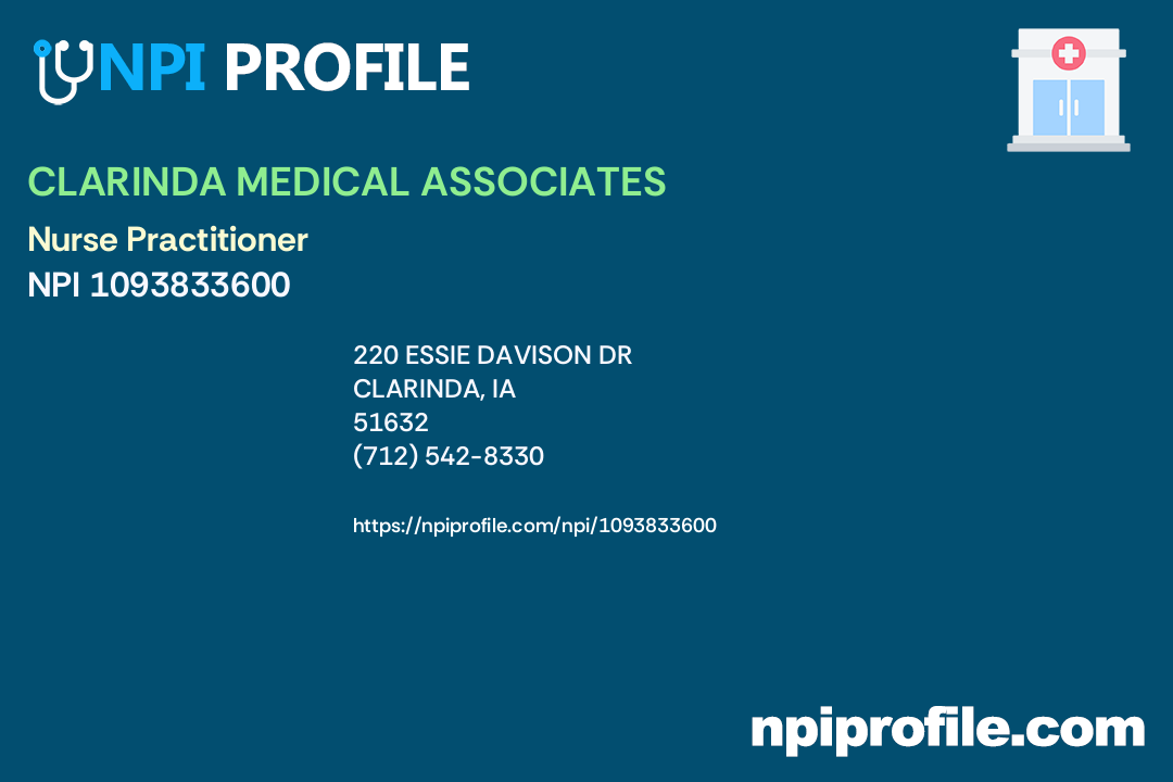 CLARINDA MEDICAL ASSOCIATES, NPI 1093833600 Nurse Practitioner in