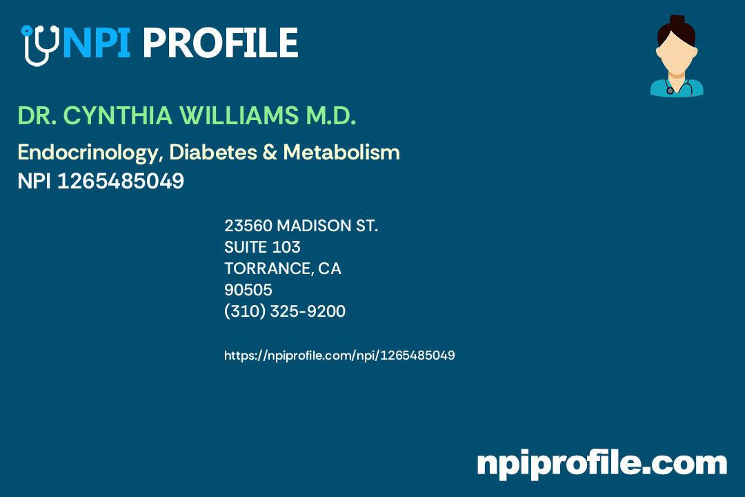 DR. CYNTHIA WILLIAMS M.D., NPI 1265485049 Internal Medicine in