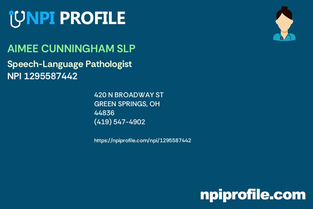 AIMEE CUNNINGHAM SLP, NPI 1295587442 SpeechLanguage Pathologist in