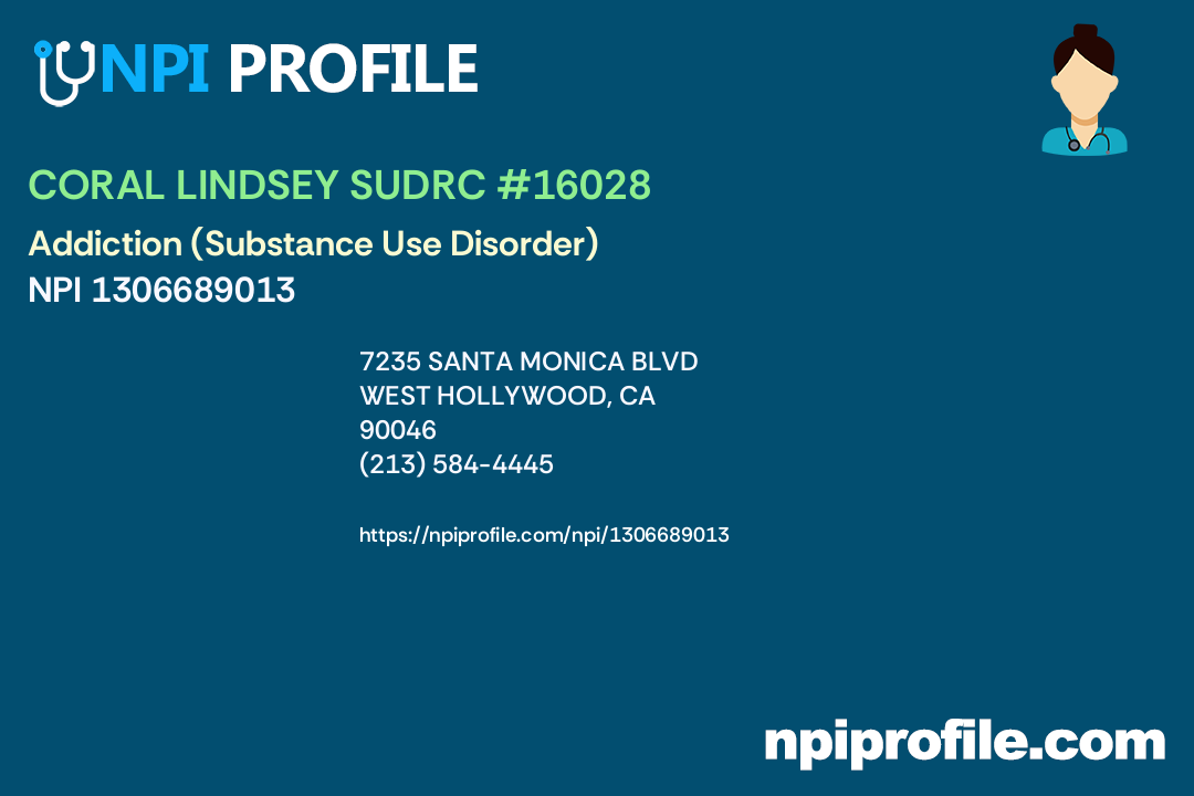 CORAL LINDSEY SUDRC #16028, NPI 1306689013 - Counselor in West ...
