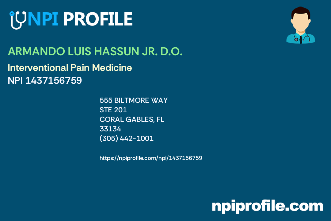 ARMANDO LUIS HASSUN JR. D.O., NPI 1437156759 Pain Medicine in Coral