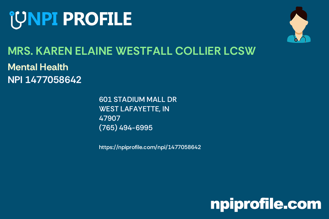 1477058642 NPI Number, KAREN ELAINE WESTFALL COLLIER LCSW
