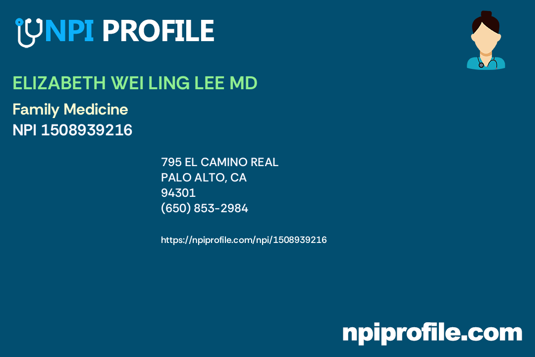 ELIZABETH WEI LING LEE MD, NPI 1508939216 Family Medicine in Palo