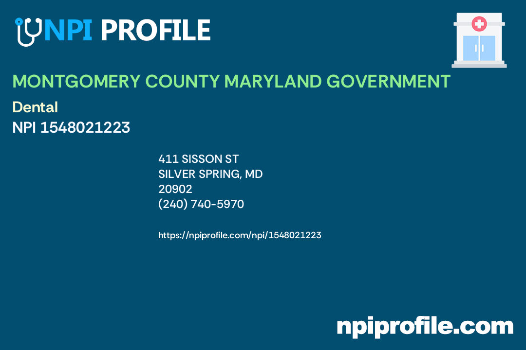 MONTGOMERY COUNTY MARYLAND GOVERNMENT, NPI 1548021223 Clinic/Center