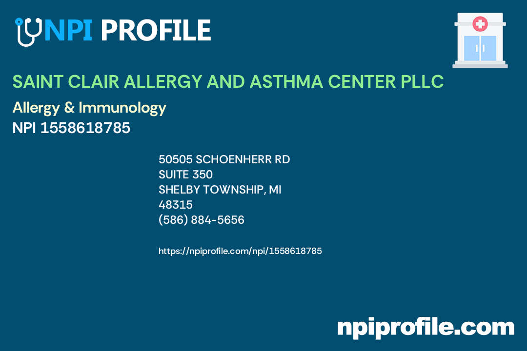SAINT CLAIR ALLERGY AND ASTHMA CENTER PLLC, NPI 1558618785 Allergy