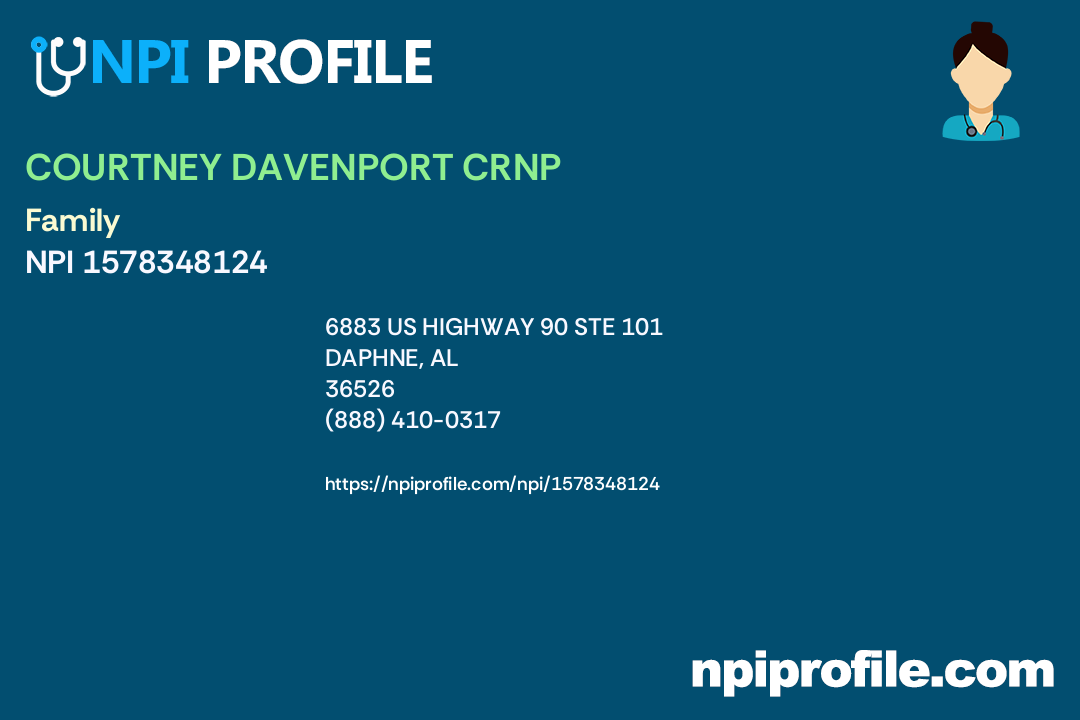 COURTNEY DAVENPORT CRNP, NPI 1578348124 Nurse Practitioner in Daphne, AL