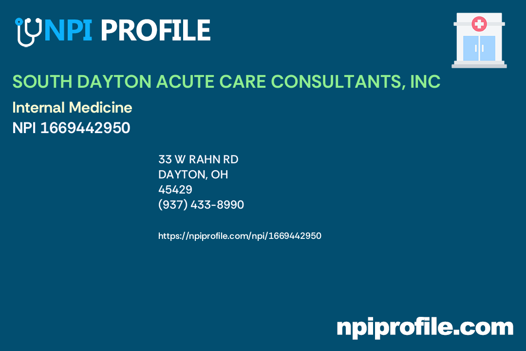 SOUTH DAYTON ACUTE CARE CONSULTANTS, INC, NPI 1669442950 Internal