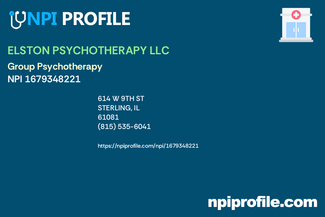 ELSTON PSYCHOTHERAPY LLC, NPI 1679348221 Psychologist in Sterling, IL