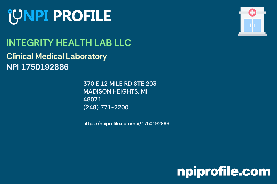 INTEGRITY HEALTH LAB LLC - NPI 1750192886 - Clinical Medical Laboratory ...