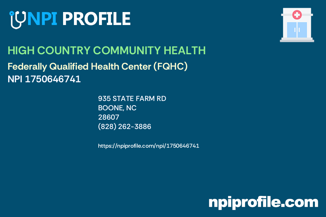 HIGH COUNTRY COMMUNITY HEALTH, NPI 1750646741 Clinic/Center in Boone, NC