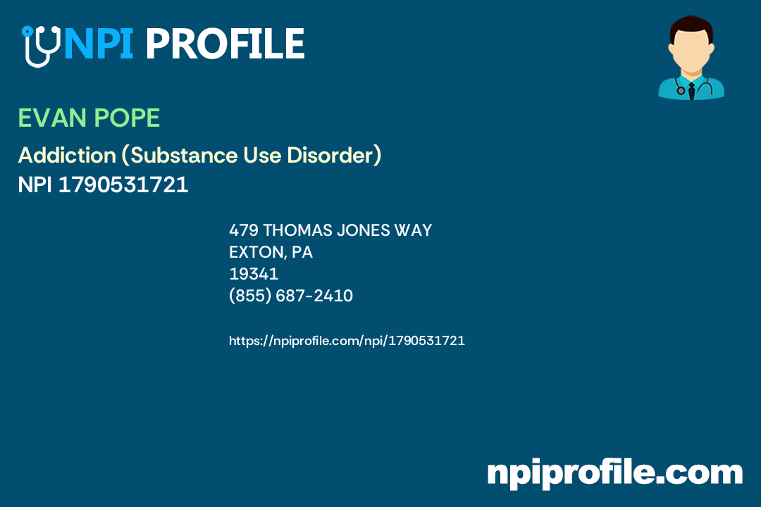 EVAN POPE, NPI 1790531721 Counselor in Exton, PA