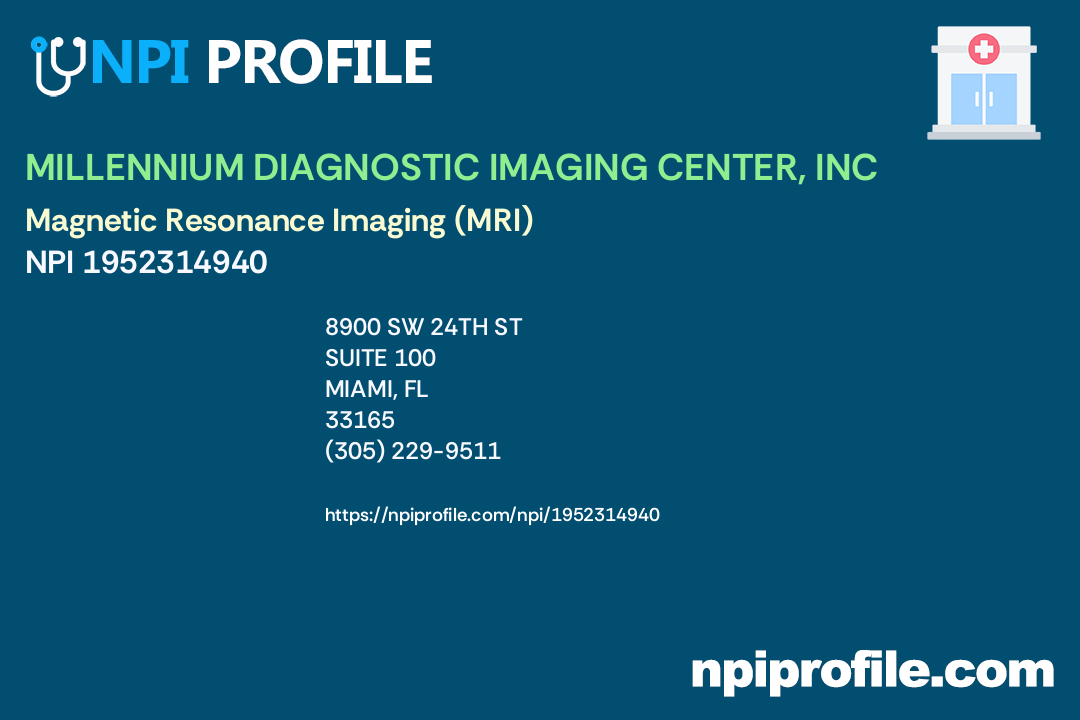 MILLENNIUM DIAGNOSTIC IMAGING CENTER, INC, NPI 1952314940 Clinic