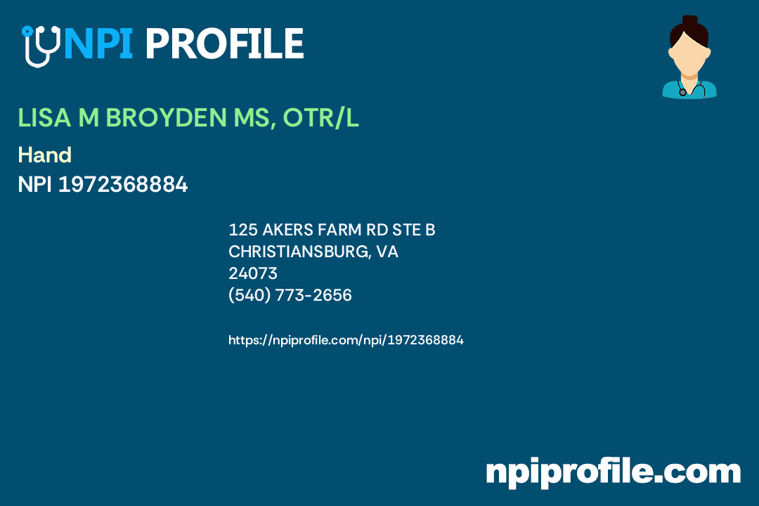 LISA M BROYDEN MS, OTR/L, NPI 1972368884 Occupational Therapist in